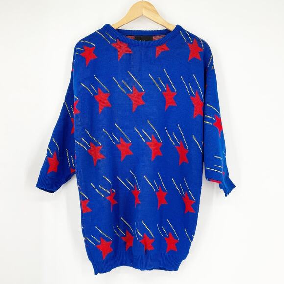 Vintage 80s/90s Oversized Sweater Dress Shooting Star Print Retro Y2K Grunge - Picture 1 of 5